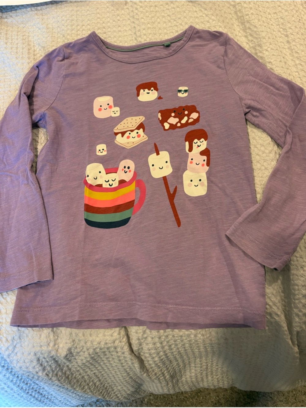Mini Boden 6/7 Lavender Long-Sleeve Smores Graphic Tee